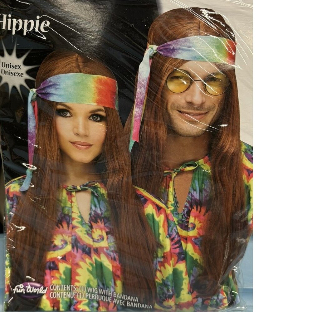 Red Hippie Long Hair Wig & Bandana Unisex Halloween Costume Accessory 14+